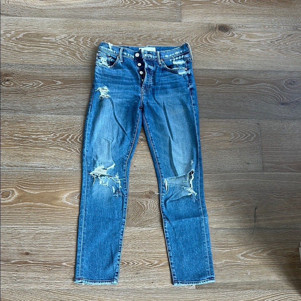 MOTHER Ankle Cropped Jeans with Distressed Details